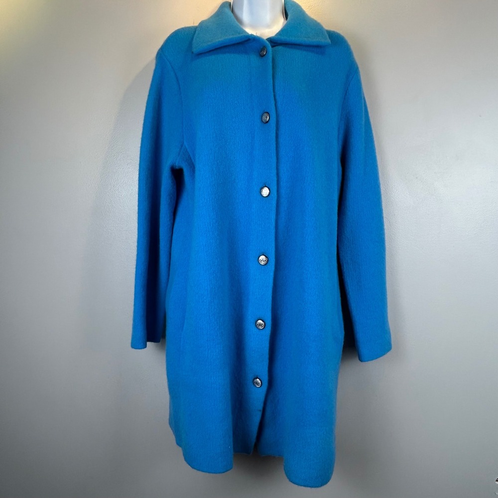 Talbots Petite Blue Wool Blend Button Front Long Cardigan Coat Sweater LP